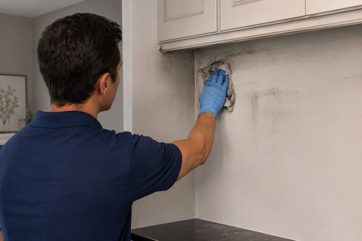 Soot cleanup on a wall surface in a Farmington home